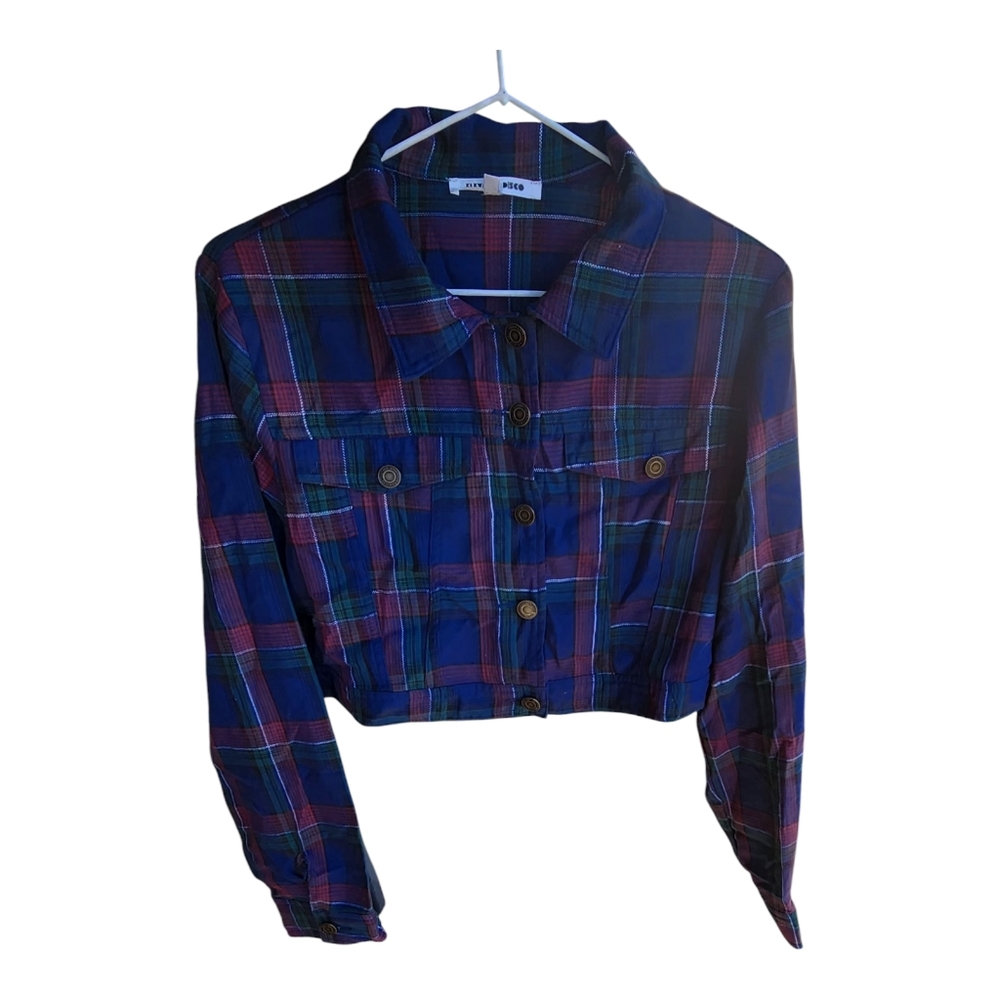Elevqted Disco Cropped Flannel Lightweight Jacket Size L